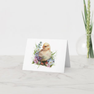 Aquarellküken mit vielen Blume BLANK Karte