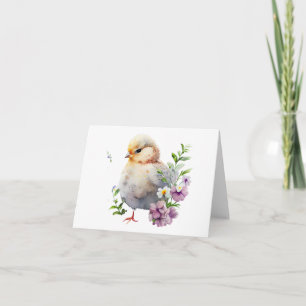 Aquarellküken mit violetten Blumen BLANK Karte