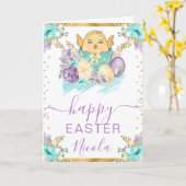 Aquarellküken und Blume Frohe Ostern Karte (Gelbe Blume)