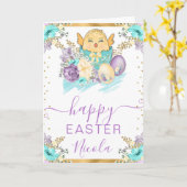 Aquarellküken und Blume Frohe Ostern Karte (Gelbe Blume)