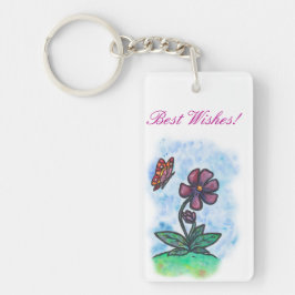 Aquarellkunst Blume mit Schmetterling Schlüsselanhänger