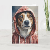 Aquarellkunst Braun und Weißer Hund in Hoodie Karte (Vorderseite)