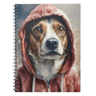 Aquarellkunst Braun und Weißer Hund in Hoodie Notizblock