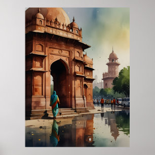 Aquarellkunst Delhi Poster