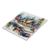 Aquarellkunst einer Hütte im Wald Fliese (Seite)