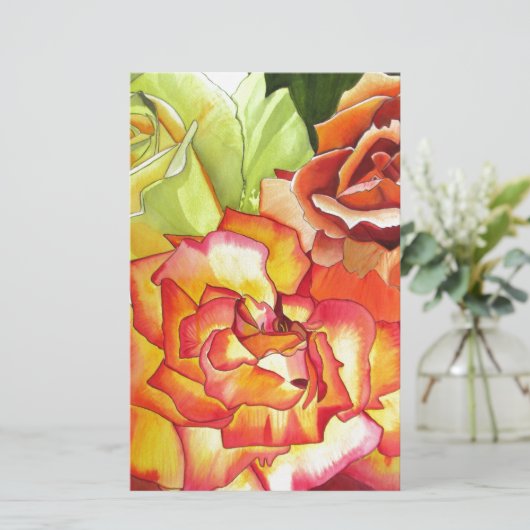 Aquarellkunst in Orangen- und Gelbrosen Briefpapier (Stehend Vorderseite)