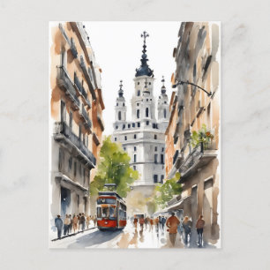 Aquarellkunst Madrid Postkarte