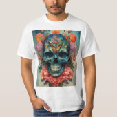 Aquarellkunst mit Skulls, Moth und Bold Hues T-Shirt (Vorderseite)
