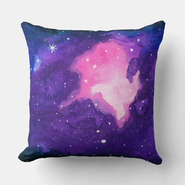 Aquarellkunst, Nebula Stars Galaxy Universum Kissen (Vorderseite)