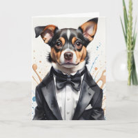 Aquarellkunst Niedlicher Hund Tuxedo Schwarzer Bow