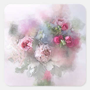 Aquarellkunst Rosa Rote Rosen Leere Vorlage Quadratischer Aufkleber