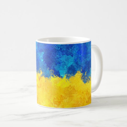 Aquarellkunst ukrainische Flagge Kaffeetasse (VorderseiteRechts)