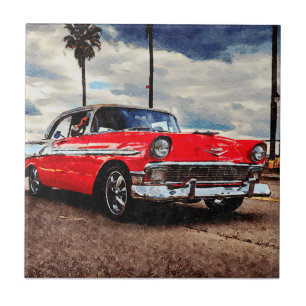 Aquarellkunst von 1956 Chevrolet Bel Air Fliese