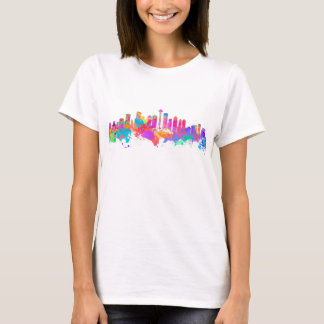 Aquarellkunstdruck der Skyline von Seattle USA T-Shirt