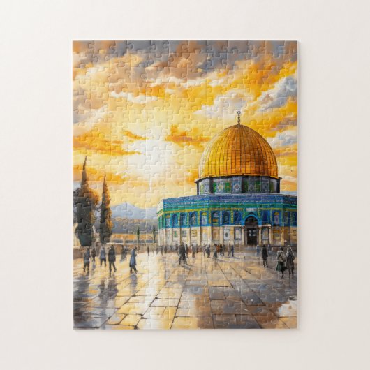 Aquarellkuppel Rock Aqsa Moschee Jerusalem Puzzle (Vertikal)