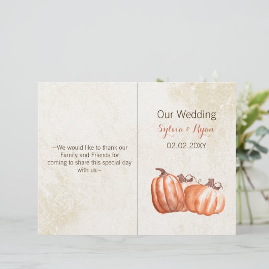 Aquarellkürbis in zwei Falten Hochzeitsprogramm (Stehend Vorderseite)