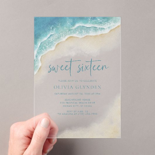 Aquarellküste 16 . Geburtstag Acryleinladungen (Insitu (Handheld))