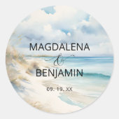 Aquarellküste am Strand Hochzeit Runder Aufkleber (Vorderseite)