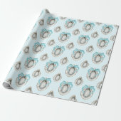 Aquarellküste Austern Blauer Bow Geschenkpapier (Ungerollt)