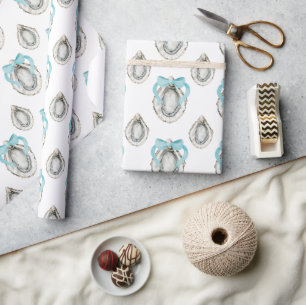Aquarellküste Austern Blauer Bow Geschenkpapier