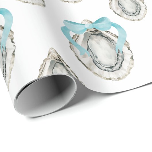 Aquarellküste Austern Blauer Bow Geschenkpapier (Rolleneckpunkt)