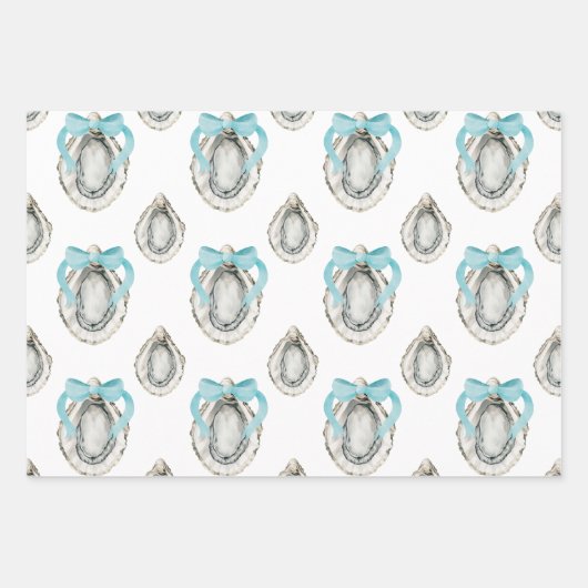 Aquarellküste Austern Blauer Bow Geschenkpapier Set (Vorderseite 2)