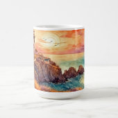 Aquarellküste Leuchtturm & Katze Kaffeetasse (Mittel)