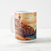 Aquarellküste Leuchtturm & Katze Kaffeetasse (Vorderseite Links)