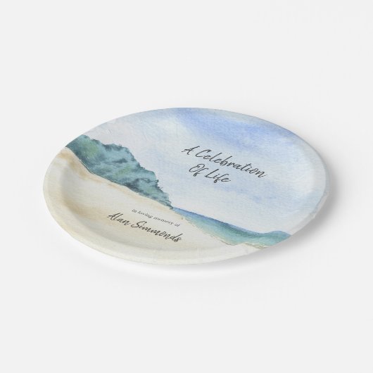 Aquarellküste Pappteller (Schrägansicht)