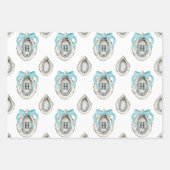 Aquarellküstenaustern Blue Bow Monogram Geschenkpapier Set (Vorderseite 3)