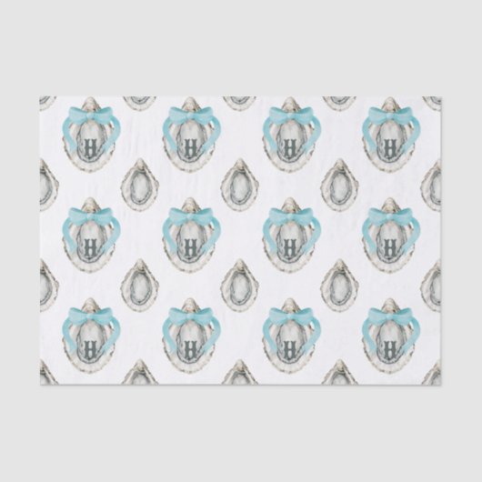 Aquarellküstenaustern Blue Bow Monogram Seidenpapier (Vorderseite)