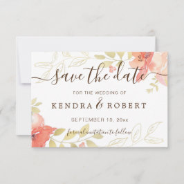 Aquarelllachs Pink Roses & Gold Foliage Rett T Save The Date