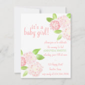 Aquarellladen rosa Hydrangea-Babyparty ein Einladung (Vorderseite)
