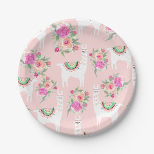 Aquarelllama auf Korallenrosa Pappteller