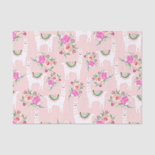 Aquarelllama auf Korallenrosa Seidenpapier (Vorderseite)
