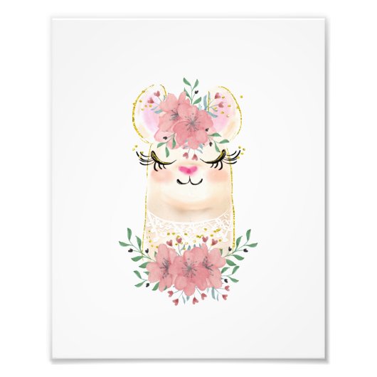 Aquarelllama mit Florals Foto Print (Vorne)