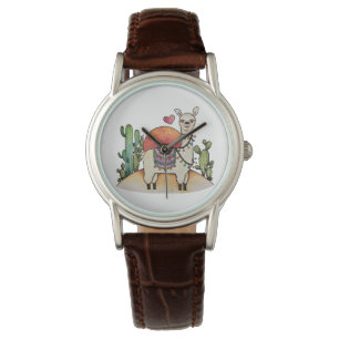 Aquarelllama mit Kakteen Armbanduhr
