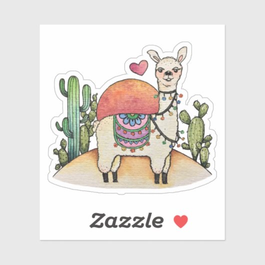 Aquarelllama mit Kaktus Aufkleber (Blatt)