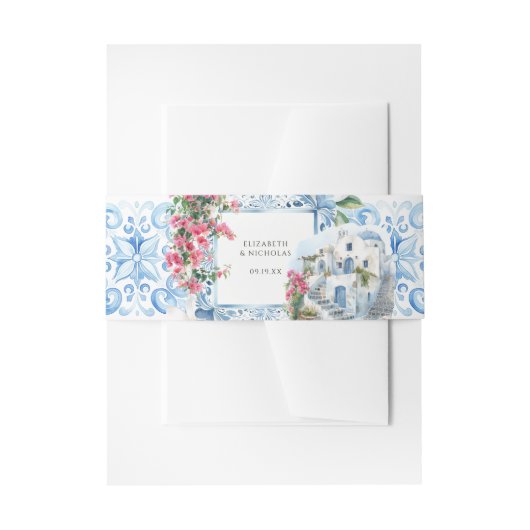 Aquarellland Griechenland | Hochzeitsmonogramm Einladungsbanderole (Vorderseite Beispiel)