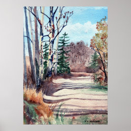 Aquarelllandschaft in Herbstfarben Spaziergang im Poster