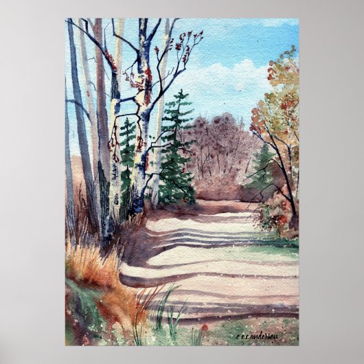Aquarelllandschaft in Herbstfarben Spaziergang im  Poster (Vorne)
