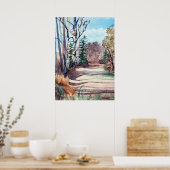 Aquarelllandschaft in Herbstfarben Spaziergang im  Poster (Küche)