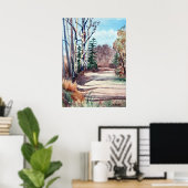 Aquarelllandschaft in Herbstfarben Spaziergang im  Poster (Heimbüro)