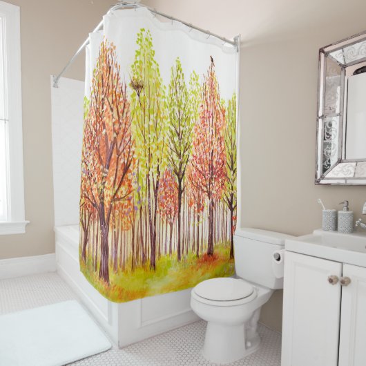 Aquarelllandschaft mit Herbstbäumen Duschvorhang (Beispiel)