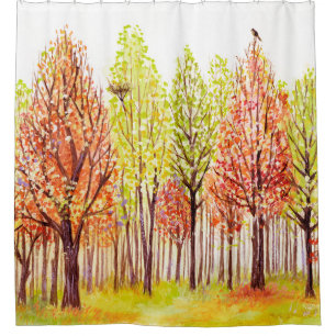 Aquarelllandschaft mit Herbstbäumen Duschvorhang
