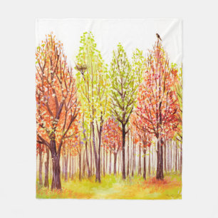 Aquarelllandschaft mit Herbstbäumen Fleecedecke