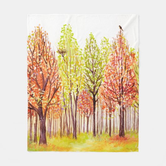 Aquarelllandschaft mit Herbstbäumen Fleecedecke (Vorderseite)