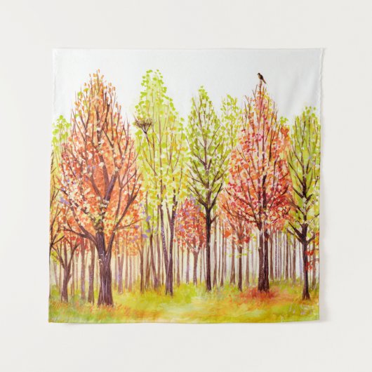 Aquarelllandschaft mit Herbstbäumen Wandteppich (Vorderseite)