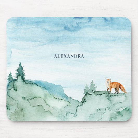 Aquarelllandschaft Niedlicher Fox-Wald Mousepad (Vorne)