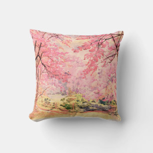 Aquarelllandschaft rosa rote Blume von W Kissen